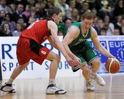 29 January 2010; Adam McDonald, Eanna, in action against Seamus Brosnan, St. Mary’s Castleisland. Basketball Ireland Men’s Under 18 National Cup Final, Eanna, Dublin V St. Mary’s Castleisland, Kerry, Tallaght, Dublin. Picture credit: Stephen McCarthy / SPORTSFILE