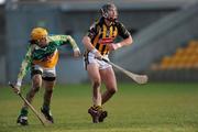 31 January 2010; P.J. Delaney, Kilkenny, in action against Ger Oakley, Offaly. Walsh Cup Quarter-Final, Offaly v Kilkenny, O'Connor Park, Tullamore, Co. Offaly. Picture credit: Brian Lawless / SPORTSFILE *** Local Caption ***