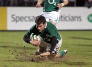 5 February 2010; Fergus McFadden, Ireland Wolfhounds, scores his side's second try against Scotland A. Friendly International, Ireland Wolfhounds v Scotland A, Ravenhill Park, Belfast, Co. Antrim. Picture credit: John Dickson / SPORTSFILE
