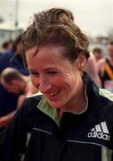 15 April 2001; Catherina McKiernan of Cornafean AC after finishing second in the New Balance Dunboyne Road Race in Dunboyne, Meath. Photo by Sportsfile
