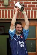 11 April 2001; UUJ captain Jim McGuinness lifts the Sigerson Cup after the Sigerson Cup Final match between UCD and UUJ at Scotstown GAA in Monaghan. Photo by Damien Eagers/Sportsfile