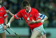 8 April 2001; Mark Landers of Cork in action against Tony Browne of Waterford during the Allianz GAA National Hurling League Division 1B Round 4 match between Cork and Waterford at Páirc Uí Chaoimh in Cork. Photo by David Maher/Sportsfile
