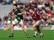 16 April 2001; Derek Kavanagh of Nemo Rangers in action against Damien Mulligan of Crossmolina during the AIB All-Ireland Senior Club Football Championship Final match between Crossmolina and Nemo Rangers at Croke Park in Dublin. Photo by Damien Eagers/Sportsfile