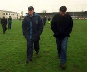 8 April 2001; Referee Brian White, right, and Dublin manager Tommy Carr check the condition of the pitch before the Allianz GAA National Football League Division 1A match between Dublin and Galway at Parnell Park in Dublin. Photo by Aoife Rice/Sportsfile