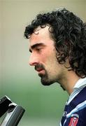 11 April 2001; UUJ captain Jim McGuinness is interviewed after the Sigerson Cup Final match between UCD and UUJ at Scotstown GAA in Monaghan. Photo by Damien Eagers/Sportsfile