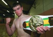 17 April 2001; Derek Howe, holds his IKF, Irish Kickboxing Federation, belt, at the Black Panther Club in Brookfield Community Centre, Tallaght, Dublin. Photo by David Maher/Sportsfile
