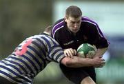17 April 2001; Shane Cullen of Terenure College is tackled by Niall Treston of Blackrock College during the AIB All-Ireland League Division 1 match between Blackrock College and Terenure College at Blackrock College RFC at Stradbrook Road in Dublin. Photo by Brendan Moran/Sportsfile