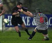17 April 2001; Richard Governey of Terenure College is tackled by Blackrock's Trevor Hogan of Blackrock College during the AIB All-Ireland League Division 1 match between Blackrock College and Terenure College at Blackrock College RFC at Stradbrook Road in Dublin. Photo by Brendan Moran/Sportsfile