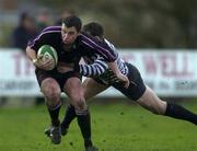 17 April 2001; Richard Governey of Terenure College is tackled by Blackrock's Alan McGowan of Blackrock College during the AIB All-Ireland League Division 1 match between Blackrock College and Terenure College at Blackrock College RFC at Stradbrook Road in Dublin. Photo by Brendan Moran/Sportsfile