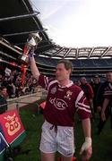 16 April 2001; Crossmolina captain Tom Nallen celebrates with the Andy Merrigan Cup after the AIB All-Ireland Senior Club Football Championship Final match between Crossmolina and Nemo Rangers at Croke Park in Dublin. Photo by Damien Eagers/Sportsfile