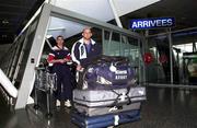 19 April 2001; Munster players John Hayes and Alan Quinlan arrive in Lille airport after the flight from Shannon prior to their Heineken European Cup Semi-Final against Stade Francais. Photo by Matt Browne/Sportsfile