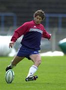 20 April 2001; Diego Dominguez practicing his place kicking during Stade Francais Rugby squad training at the Stadium Lille Metropole in Lille, France. Photo by Matt Browne/Sportsfile