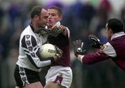 21 April 2001; Paul Durcan of Sligo in action against Seán Óg De Paor, centre, and Joe Bergin of Galway during the Allianz GAA National Football League Division 1 Semi-Final match between Galway and Sligo in Dr Hyde Park in Roscommon. Photo by David Maher/Sportsfile