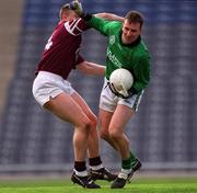 16 April 2001; Nemo Rangers goalkeeper Dan Heaphy is tackled by Liam Moffatt of Crossmolina during the AIB All-Ireland Senior Club Football Championship Final match between Crossmolina and Nemo Rangers at Croke Park in Dublin. Photo by Ray McManus/Sportsfile