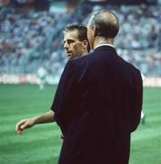 21 June 1990; Republic of Ireland manager Jack Charlton speaks to captain Mick McCarthy ahead of the FIFA World Cup 1990 Group F match between Republic of Ireland and Netherlands at Stadio La Favorita in Palermo, Italy. Photo by Ray McManus/Sportsfile