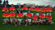 15 April 2001; The Carlow team before the Leinster Senior Hurling Championship First Preliminary Round match between Carlow and Westmeath at Dr Cullen Park in Carlow. Photo by Aoife Rice/Sportsfile