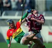 15 April 2001; Des Murphy of Carlow in action aganist Darren McCormack of Westmeath during the Leinster Senior Hurling Championship First Preliminary Round match between Carlow and Westmeath at Dr Cullen Park in Carlow. Photo by Aoife Rice/Sportsfile