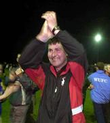 26 April 2001; Longford Town manager Stephen Kenny celebrates after the FAI Harp Lager Cup Semi-Final Replay match between Longford Town and Waterford Town at Flancare Park in Longford. Photo by David Maher/Sportsfile