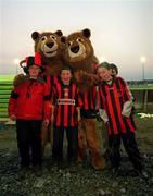 26 April 2001; Longford Town fans with the team mascots before the FAI Harp Lager Cup Semi-Final Replay match between Longford Town and Waterford Town at Flancare Park in Longford. Photo by Damien Eagers/Sportsfile
