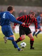 26 April 2001; Stephen Gavin of Longford Town in action against Alan Reynolds of Waterford United during the FAI Harp Lager Cup Semi-Final Replay match between Longford Town and Waterford Town at Flancare Park in Longford. Photo by Damien Eagers/Sportsfile