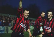 26 April 2001; Stephen Kelly of Longford Town celebrates after scoring the winning goal from the penalty spot during the FAI Harp Lager Cup Semi-Final Replay match between Longford Town and Waterford Town at Flancare Park in Longford. Photo by Damien Eagers/Sportsfile
