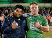 27 February 2016; Rodney Ah You and Finlay Bealham Connacht, celebrates after the victory. Guinness PRO12, Round 16, Connacht v Ospreys, Sportsground, Galway. Picture credit: Cody Glenn / SPORTSFILE