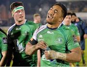 27 February 2016; Bundee Aki, Connacht, celebrates after the victory. Guinness PRO12, Round 16, Connacht v Ospreys, Sportsground, Galway. Picture credit: Cody Glenn / SPORTSFILE