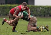 28th February 2016; Rory Scannell, Munster, is tackled by Ludovico Nitoglia, Treviso. Benetton Treviso v Munster - Guinness PRO12 Round 16.Stadio Monigo, Treviso, Italy. Picture credit: Daniele Resini / SPORTSFILE