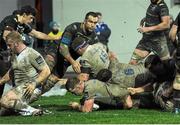 28 February 2016; Dan Leavy, Leinster, scores his team's fourth try of the match. Guinness PRO12, Round 16, Zebre v Leinster, Stadio Sergio Lanfranchi, Parma, Italy. Picture credit: Seb Daly / SPORTSFILE