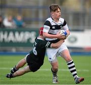 28 February 2016; John Meagher, Belvedere College, is tackled by Cormac Stopes, Newbridge College. Bank of Ireland Leinster Schools Junior Cup, Round 2, Belvedere College v Newbridge College. Donnybrook Stadium, Donnybrook, Dublin. Picture credit: Stephen McCarthy / SPORTSFILE