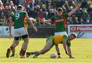 28 February 2016; Michael Murphy, Donegal, in action against Shane Nally, Mayo. Allianz Football League, Division 1, Round 3, Donegal v Mayo, MacCumhaill Park, Ballybofey, Co. Donegal. Picture credit: Oliver McVeigh / SPORTSFILE