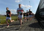 28 February 2016; Keith Higgins and Robet Hennelly lead the Mayo squad to the pitch from the the dressing rooms. Allianz Football League, Division 1, Round 3, Donegal v Mayo, MacCumhaill Park, Ballybofey, Co. Donegal. Picture credit: Oliver McVeigh / SPORTSFILE