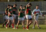 28 February 2016; Disappointed Mayo players leave the field after defeat to Donegal. Allianz Football League, Division 1, Round 3, Donegal v Mayo, MacCumhaill Park, Ballybofey, Co. Donegal. Picture credit: Oliver McVeigh / SPORTSFILE