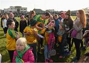 28 February 2016; Michael Murphy, Donegal captain, signs autographs for fans on the field. Allianz Football League, Division 1, Round 3, Donegal v Mayo, MacCumhaill Park, Ballybofey, Co. Donegal. Picture credit: Oliver McVeigh / SPORTSFILE