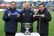 28 February 2016; David Ross, Executive Services Manager, Leinster Rugby, left, and Noel McKenna, Leinster Schools Committee, right, in the company of Lorcan Balfe, Leinster Schools Committee, conduct the draw for the Bank of Ireland Leinster Schools Junior Cup Semi Final at Donnybrook Stadium, Donnybrook, Dublin. Picture credit: Stephen McCarthy / SPORTSFILE