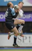28 February 2016; Craig Gilroy, Ulster, in action against Dan Fish, Cardiff Blues. Guinness PRO12 Round 16, Cardiff Blues v Ulster, BT Sport Cardiff Arms Park, Cardiff, Wales. Picture credit: Chris Fairweather / SPORTSFILE