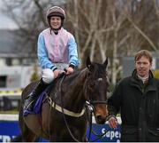 28 February 2016; Jockey Rachael Blackmore enters the parade ring aboard Mr Goodenough after winning the Martinstown Opportunity Handicap Steeplechase. Leopardstown, Co. Dublin. Picture credit: Cody Glenn / SPORTSFILE