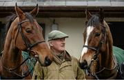 29 February 2016; Trainer Willie Mullins with Valseur Lido, left, and Vautour at his stables ahead of the Cheltenham Festival. Willie Mullins Stable Visit ahead of Cheltenham 2016. Closutton, Bagenalstown, Co. Carlow. Picture credit: Brendan Moran / SPORTSFILE