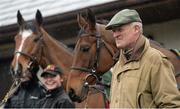 29 February 2016; Trainer Willie Mullins, with Don Poli, left, and Valseur Lido at his stables ahead of the Cheltenham Festival. Willie Mullins Stable Visit ahead of Cheltenham 2016. Closutton, Bagenalstown, Co. Carlow. Picture credit: Seb Daly / SPORTSFILE