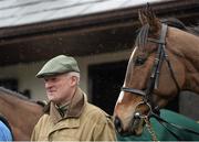 29 February 2016; Trainer Willie Mullins with Vautour at his stables ahead of the Cheltenham Festival. Willie Mullins Stable Visit ahead of Cheltenham 2016. Closutton, Bagenalstown, Co. Carlow. Picture credit: Seb Daly / SPORTSFILE