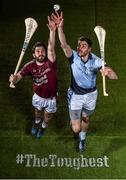 29 February 2016; Shane McNaughton, from Ruairí Óg, Cushendall, is pictured alongside Na Piarsaigh’s David Breen ahead of their clash in the AIB GAA Senior Hurling Club Championship Final in Croke Park on St Patrick’s Day. For exclusive content and to see why AIB are backing Club and County follow us @AIB_GAA and on Facebook at Facebook.com/AIBGAA. AIB GAA Senior Football Club Championship Finals Media Day. Grand Canal Quay, Dublin. Picture credit: Ramsey Cardy / SPORTSFILE