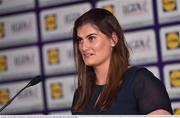1 June 2016; Aoife Clarke, head of communications, Lidl Ireland, speaks at the Lidl Ladies Teams of the League Award Night. The Lidl Teams of the League were presented at Croke Park with 60 players recognised for their performances throughout the 2016 Lidl National Football League Campaign. The 4 teams were selected by opposition managers who selected the best players in their position with the players receiving the most votes being selected in their position. Croke Park, Dublin. Photo by Cody Glenn/Sportsfile