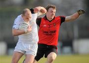 7 February 2010; James Kavanagh, Kildare, in action against Brendan McArdle, Down. Allianz GAA Football National League, Division 2, Round 1, Kildare v Down. St Conleth's Park, Newbridge, Co. Kildare. Picture credit: Brian Lawless / SPORTSFILE