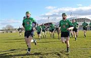 10 February 2010; The Limerick IT team, lead by captain Joe Canning, left, make their way onto the pitch for the start of the game. Ulster Bank Fitzgibbon Cup Round 2, Limerick Institute of Technology v Waterford Institute of Technology, Limerick IT, Limerick. Picture credit: Diarmuid Greene / SPORTSFILE