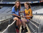 1 March 2016; The Lidl All Ireland Post Primary School’s Finals were launched today at Croke Park. The finals will be contested at Senior and Junior level with 3 finals at each grade. Scoil Mhuire, Carrick on Suir, Tipperary, will meet the 2014 Champions, Coláiste Íosagáin in the Lidl PPS Senior A All Ireland Final. John the Baptist from Limerick will meet Holy Rosary College from Mountbellew in Galway in the Senior B Final with Gallen C.S Ferbane taking on Scoil Phobail Sliabh Luachra from Kerry in the Senior C final. The Lidl PPS All Ireland Junior A Final will see Scoil Críost Rí from Portlaoise meeting St. Ronan’s College from Armagh. Killorglin from Kerry will meet the Presentation College from Tuam in the Lidl Junior B PPS All Ireland Final and Scoil Phobal Sliabh Luachra, Kerry, will meet Mercy S.S from Ballymahon in Longford in the Junior C decider. Full details for the finals including venues and throw in times are available from www.ladiesgaelic.ie. Pictured are Emer Nelly, Gallen C.S. Ferbane, Co. Offaly, and Sarah Murphy, Scoil Phobail Sliabh Luachra, Co. Kerry. Croke Park, Dublin. Picture credit: Sam Barnes / SPORTSFILE