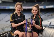 1 March 2016; The Lidl All Ireland Post Primary School’s Finals were launched today at Croke Park. The finals will be contested at Senior and Junior level with 3 finals at each grade. Scoil Mhuire, Carrick on Suir, Tipperary, will meet the 2014 Champions, Coláiste Íosagáin in the Lidl PPS Senior A All Ireland Final. John the Baptist from Limerick will meet Holy Rosary College from Mountbellew in Galway in the Senior B Final with Gallen C.S Ferbane taking on Scoil Phobail Sliabh Luachra from Kerry in the Senior C final. The Lidl PPS All Ireland Junior A Final will see Scoil Críost Rí from Portlaoise meeting St. Ronan’s College from Armagh. Killorglin from Kerry will meet the Presentation College from Tuam in the Lidl Junior B PPS All Ireland Final and Scoil Phobal Sliabh Luachra, Kerry, will meet Mercy S.S from Ballymahon in Longford in the Junior C decider. Full details for the finals including venues and throw in times are available from www.ladiesgaelic.ie. Pictured are Claire Dunleavey, Holy Rosary College Mountbellew, Co. Galway, and Eimear Daly, John the Baptist, Co. Limerick. Croke Park, Dublin. Picture credit: Sam Barnes / SPORTSFILE