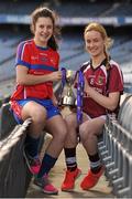 1 March 2016; The Lidl All Ireland Post Primary School’s Finals were launched today at Croke Park. The finals will be contested at Senior and Junior level with 3 finals at each grade. Scoil Mhuire, Carrick on Suir, Tipperary, will meet the 2014 Champions, Coláiste Íosagáin in the Lidl PPS Senior A All Ireland Final. John the Baptist from Limerick will meet Holy Rosary College from Mountbellew in Galway in the Senior B Final with Gallen C.S Ferbane taking on Scoil Phobail Sliabh Luachra from Kerry in the Senior C final. The Lidl PPS All Ireland Junior A Final will see Scoil Críost Rí from Portlaoise meeting St. Ronan’s College from Armagh. Killorglin from Kerry will meet the Presentation College from Tuam in the Lidl Junior B PPS All Ireland Final and Scoil Phobal Sliabh Luachra, Kerry, will meet Mercy S.S from Ballymahon in Longford in the Junior C decider. Full details for the finals including venues and throw in times are available from www.ladiesgaelic.ie. Pictured are Fiandhna Tangey, Killorgan, Co. Kerry, and Amy Coen, Presentation College Currylea, Tuam, Co. Galway. Croke Park, Dublin. Picture credit: Sam Barnes / SPORTSFILE