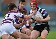 1 March 2016; Conor Kelly, Cistercian College Roscrea, is tackled by Reinis Lemess, Clongowes Wood College. Bank of Ireland Leinster Schools Senior Cup, Semi-Final, Clongowes Wood College v Cistercian College Roscrea, Donnybrook Stadium, Donnybrook, Dublin. Picture credit: David Maher / SPORTSFILE