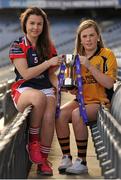 1 March 2016; The Lidl All Ireland Post Primary School’s Finals were launched today at Croke Park. The finals will be contested at Senior and Junior level with 3 finals at each grade. Scoil Mhuire, Carrick on Suir, Tipperary, will meet the 2014 Champions, Coláiste Íosagáin in the Lidl PPS Senior A All Ireland Final. John the Baptist from Limerick will meet Holy Rosary College from Mountbellew in Galway in the Senior B Final with Gallen C.S Ferbane taking on Scoil Phobail Sliabh Luachra from Kerry in the Senior C final. The Lidl PPS All Ireland Junior A Final will see Scoil Críost Rí from Portlaoise meeting St. Ronan’s College from Armagh. Killorglin from Kerry will meet the Presentation College from Tuam in the Lidl Junior B PPS All Ireland Final and Scoil Phobal Sliabh Luachra, Kerry, will meet Mercy S.S from Ballymahon in Longford in the Junior C decider. Full details for the finals including venues and throw in times are available from www.ladiesgaelic.ie. Pictured are Aisling McCormack, Mercy S.S., Ballymahon, Co. Longford, and Sinéad Warren, Scoil Phobail Sliabh Luachra, Co. Kerry. Croke Park, Dublin. Picture credit: Sam Barnes / SPORTSFILE