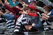 1 March 2016; Sam Hastings, Cistercian College Roscrea, celebrates with supporters at the end of the game. Bank of Ireland Leinster Schools Senior Cup, Semi-Final, Clongowes Wood College v Cistercian College Roscrea, Donnybrook Stadium, Donnybrook, Dublin. Picture credit: David Maher / SPORTSFILE